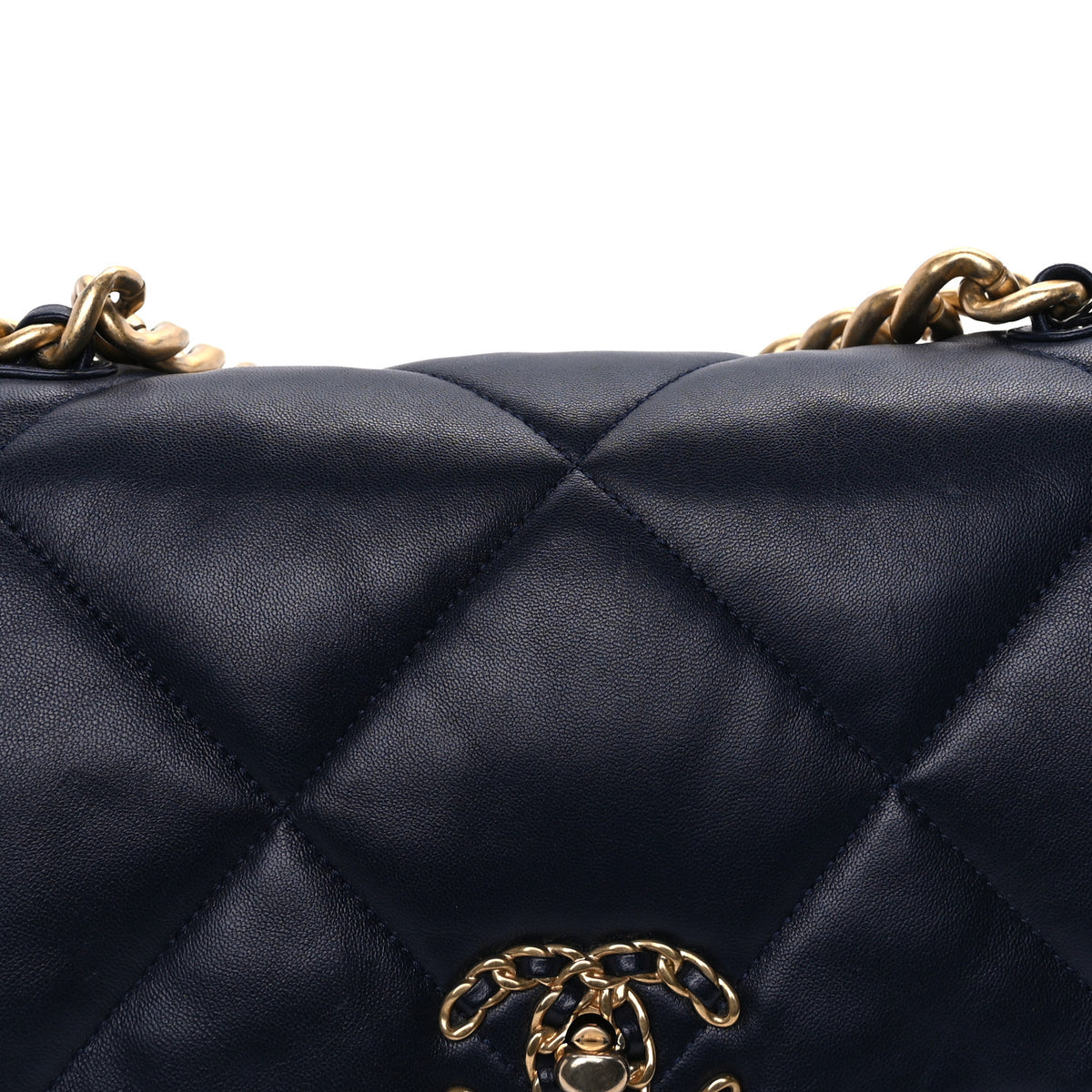 Lambskin Quilted Large Chanel 19 Flap Navy Blue