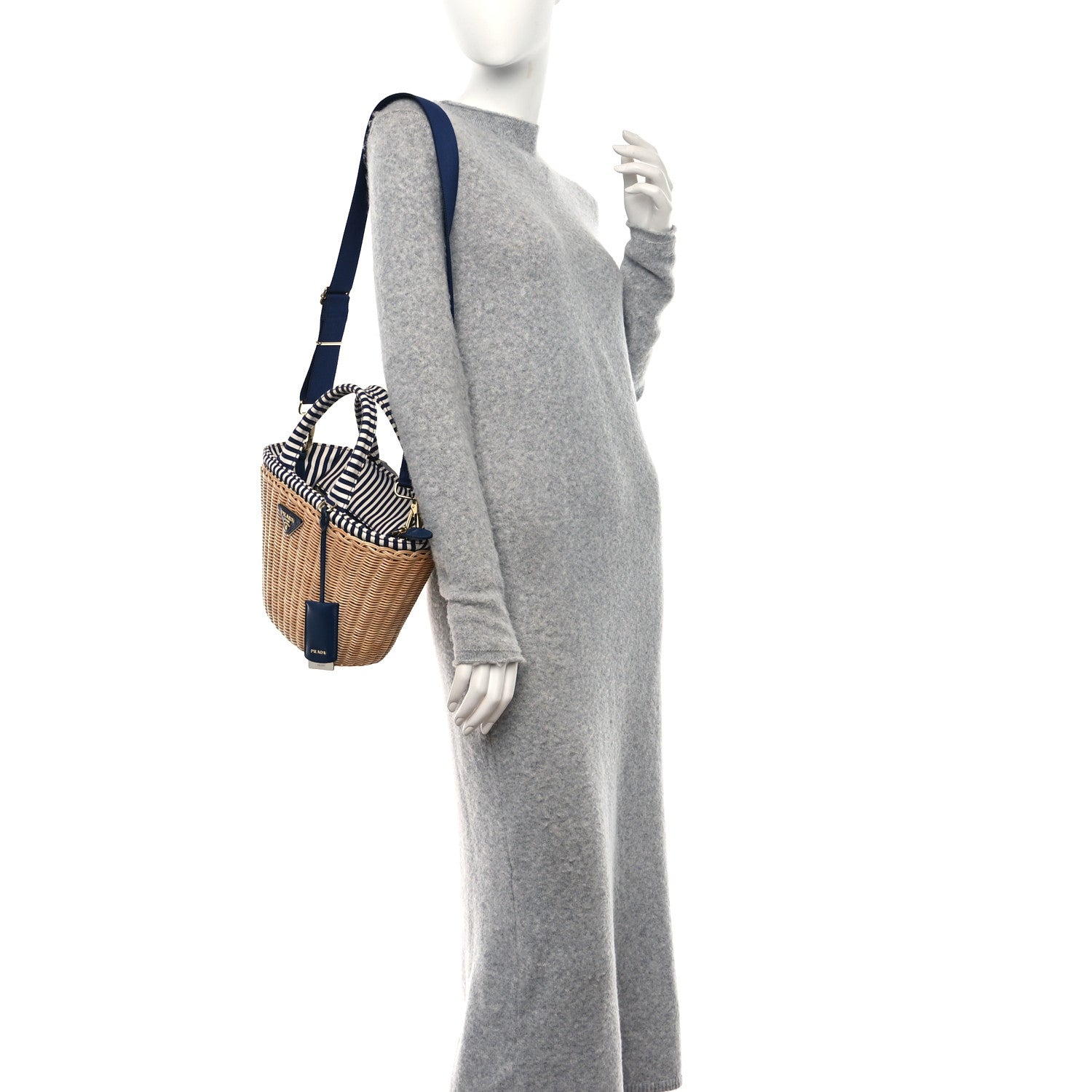 Prada Wicker Canvas Shoulder Bag Naturale Bluette 2 of 8