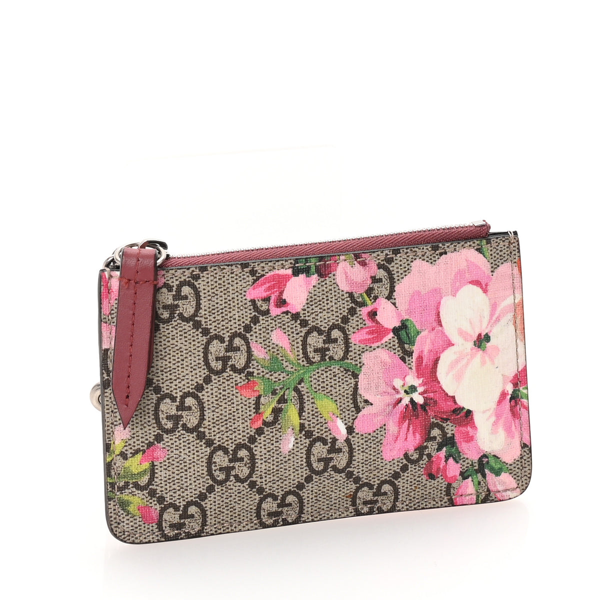 GG Supreme Monogram Blooms Key Ring Coin Case Beige Multicolor Dry Rose