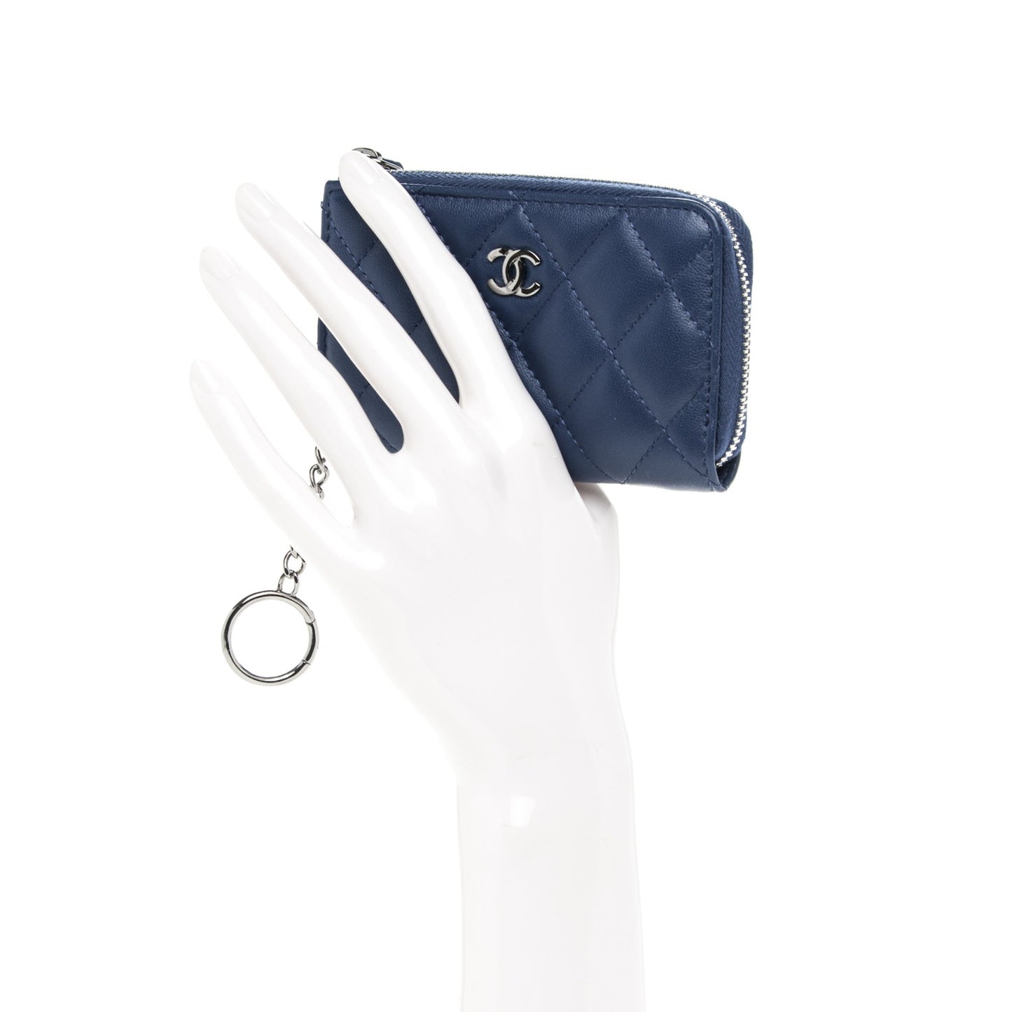 Lambskin Quilted Key Holder Case Blue