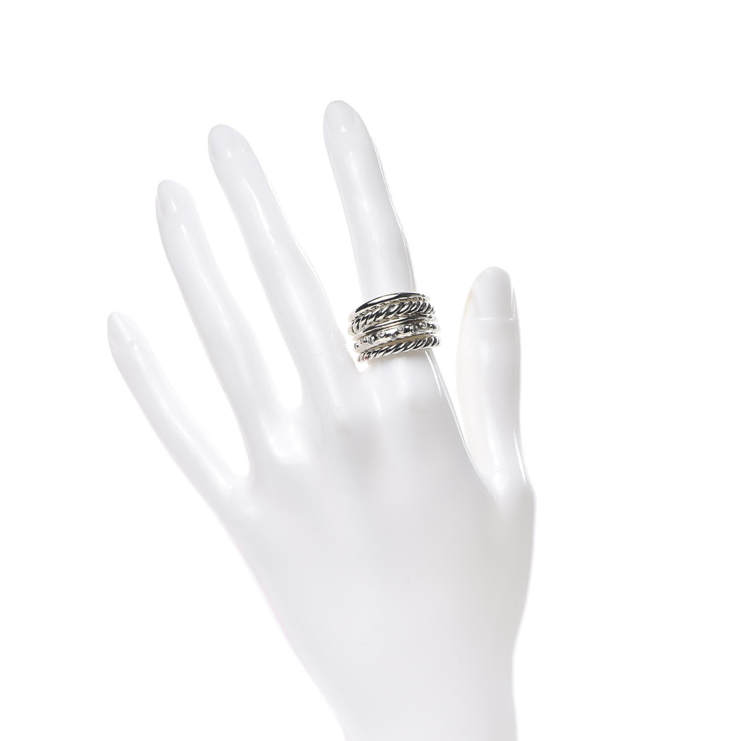 David Yurman Sterling Silver Diamond 16mm Pure Form Stacked Ring 52 6 2 of 5