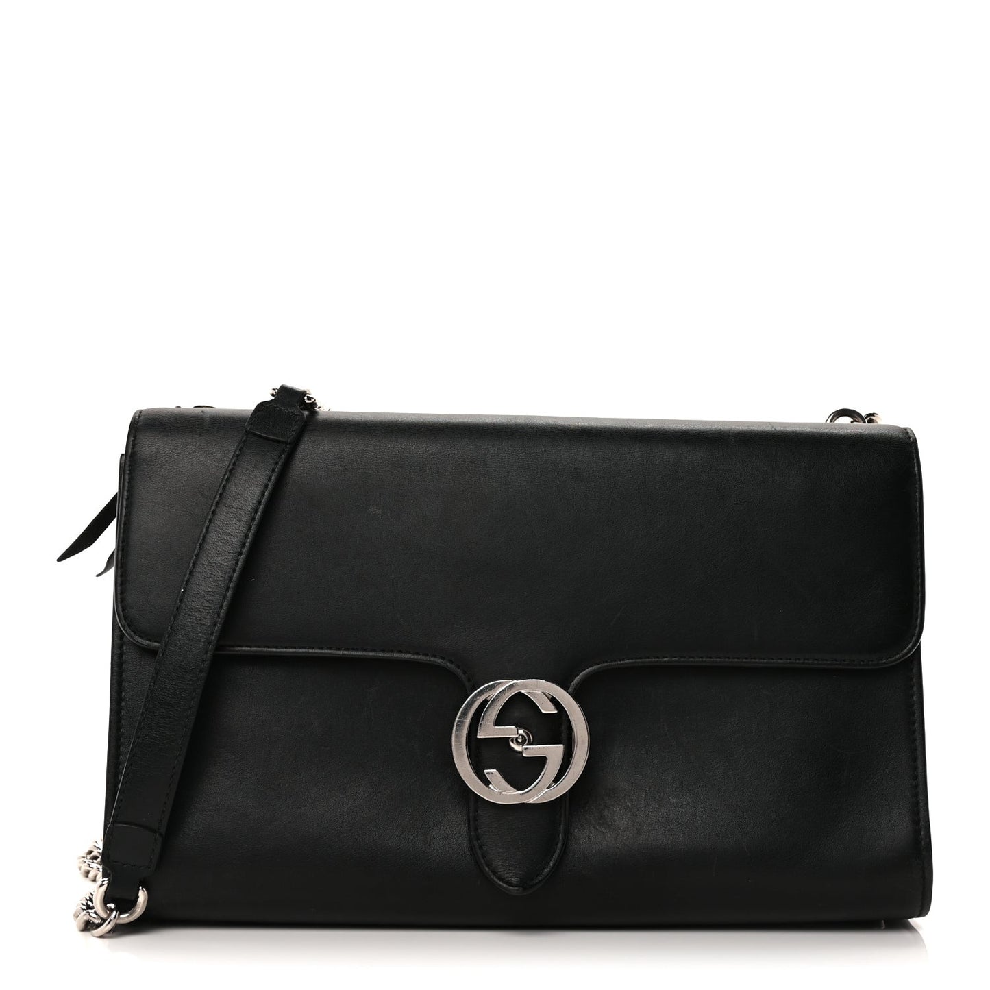 Moon Calfskin Medium Interlocking G Shoulder Bag  Black