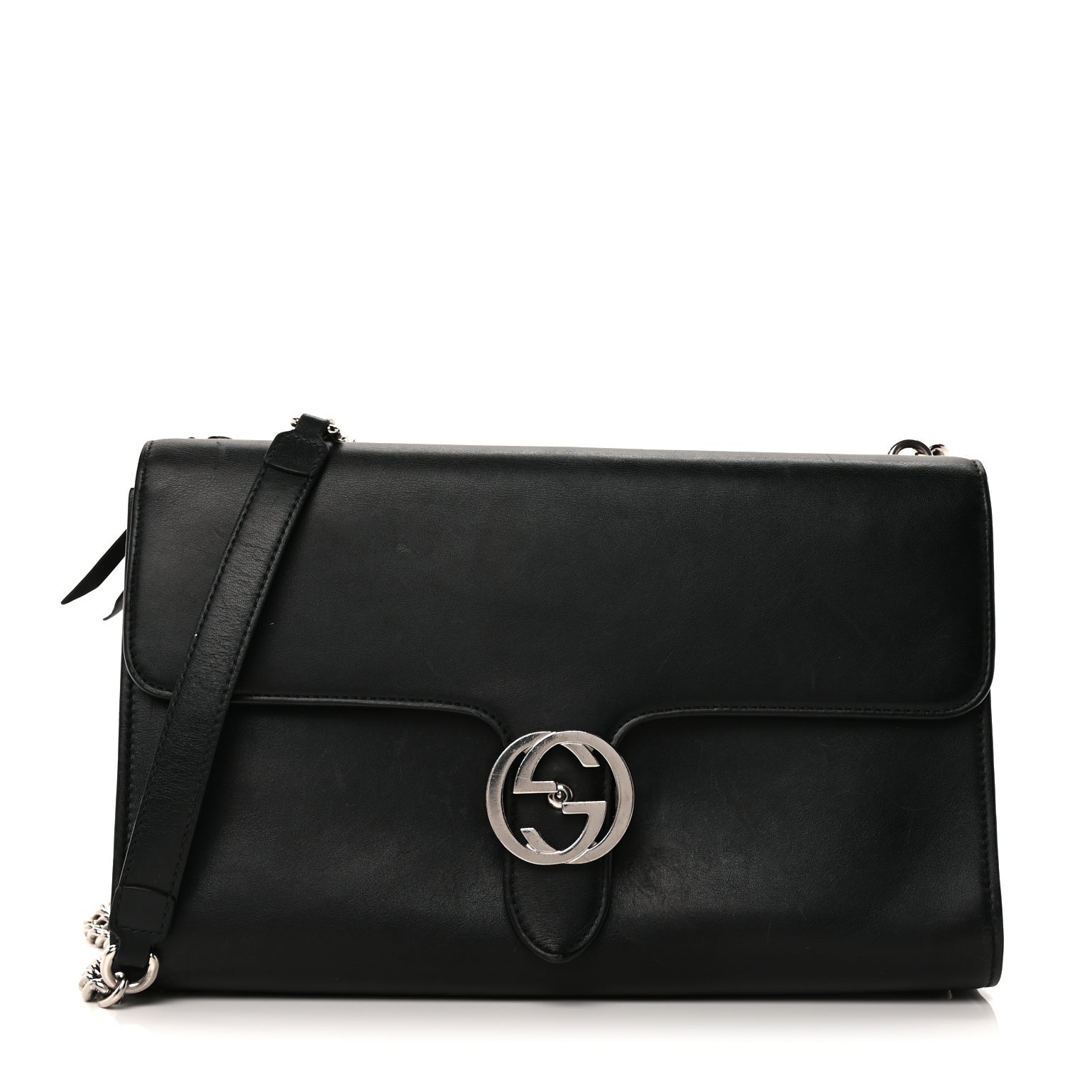 Gucci Moon Calfskin Medium Interlocking G Shoulder Bag  Black 1 of 8