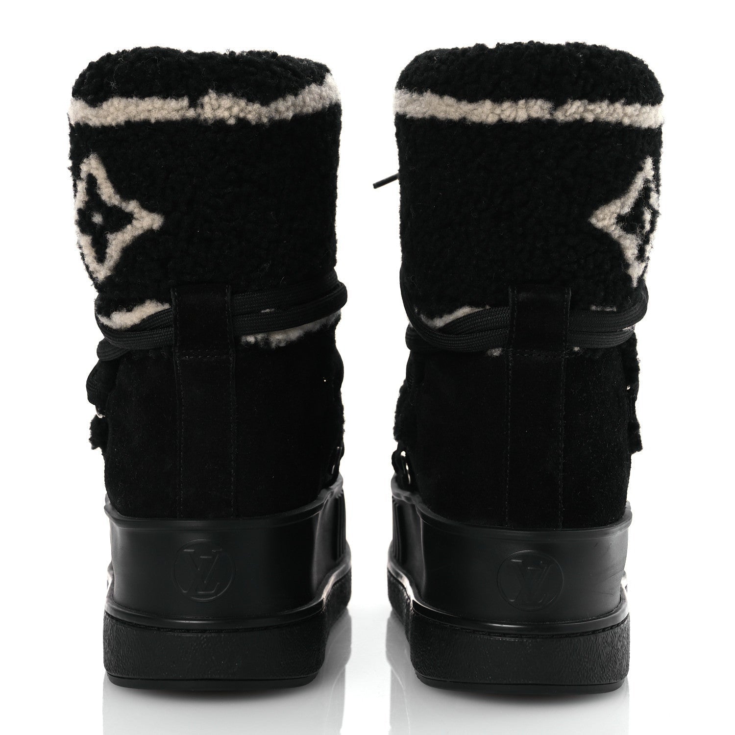 Louis Vuitton Suede Shearling Polar Flat Half Boots Black 6 of 7