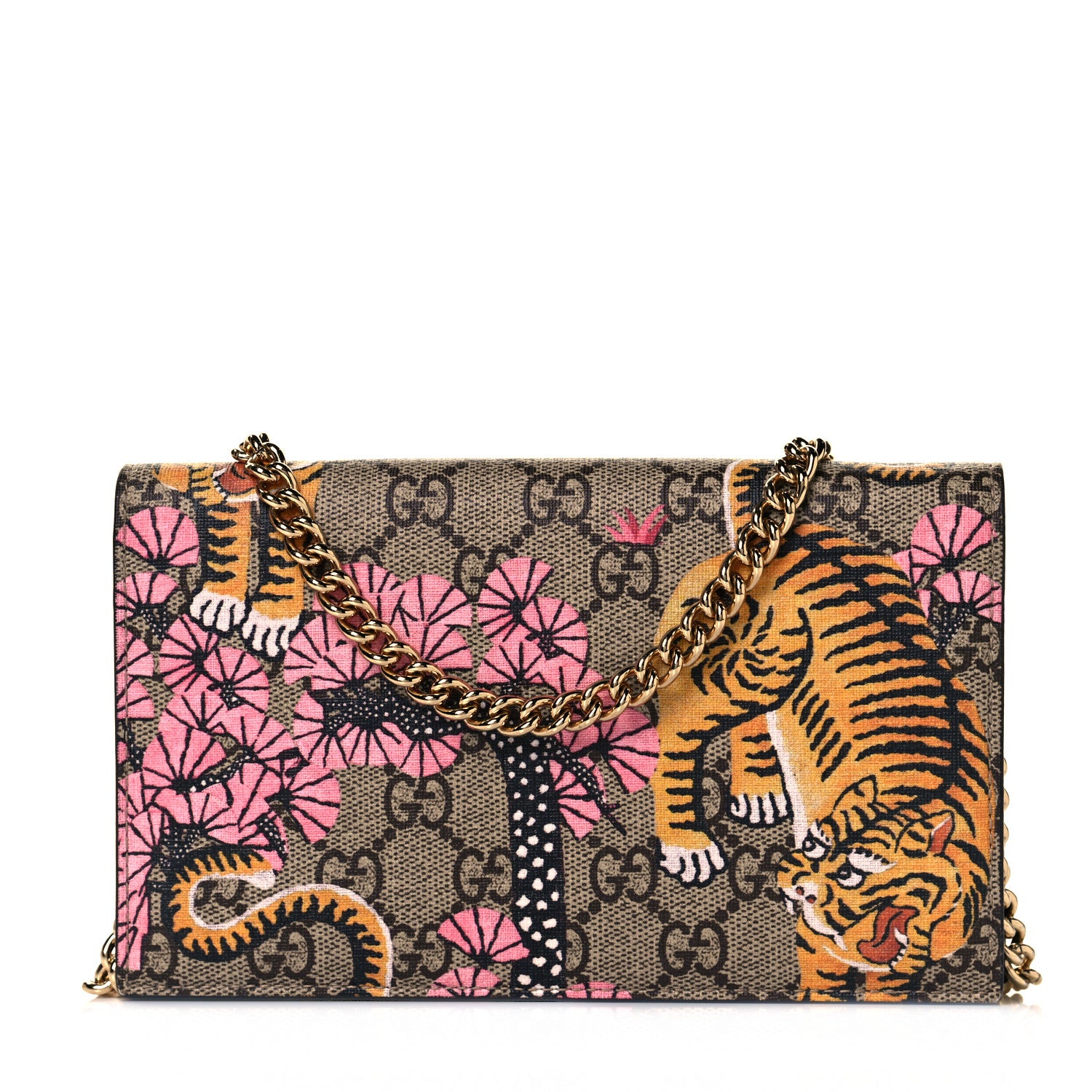 Gucci GG Supreme Monogram Bengal Chain Wallet Beige Pink 1 of 9