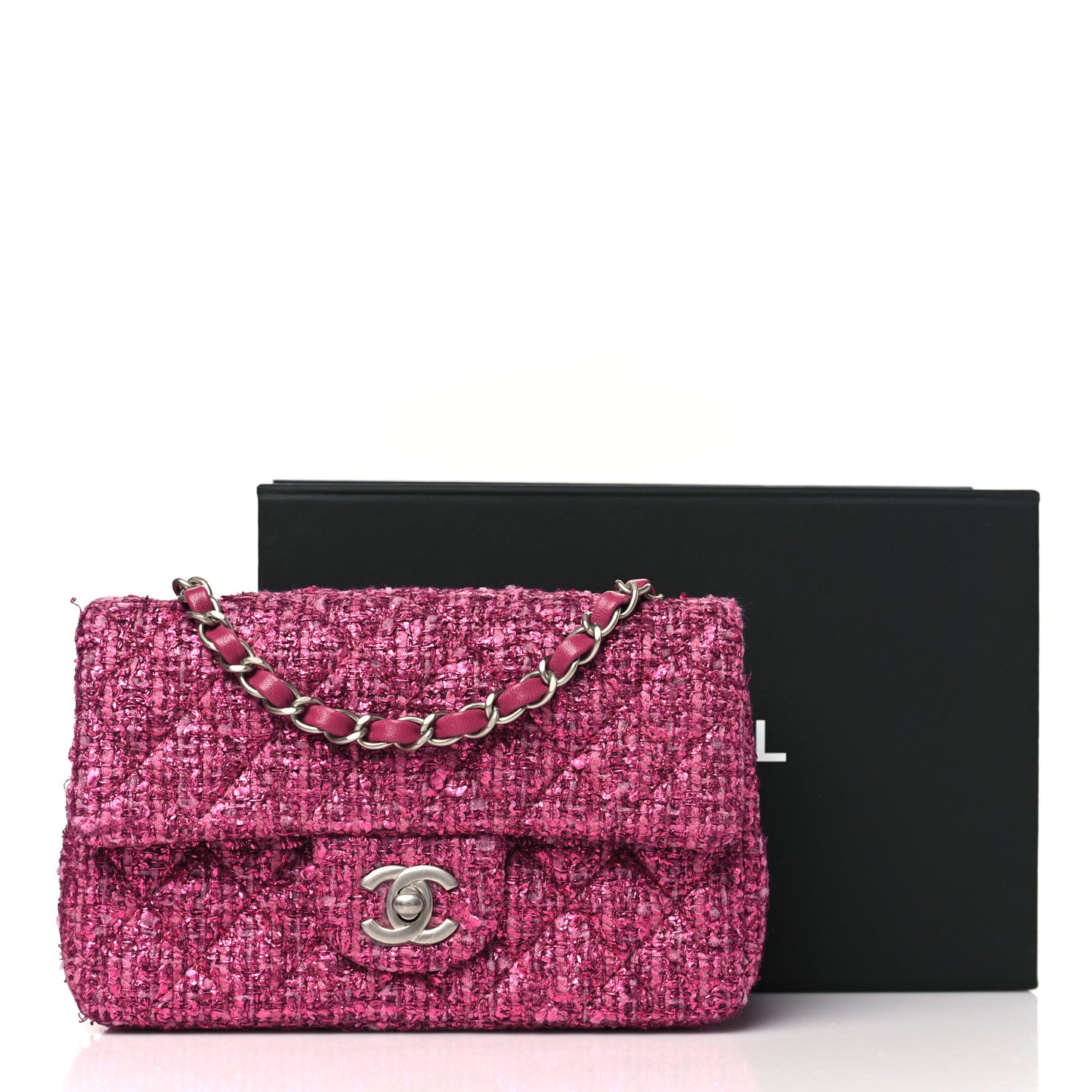 Metallic Tweed Quilted Mini Rectangular Flap Pink
