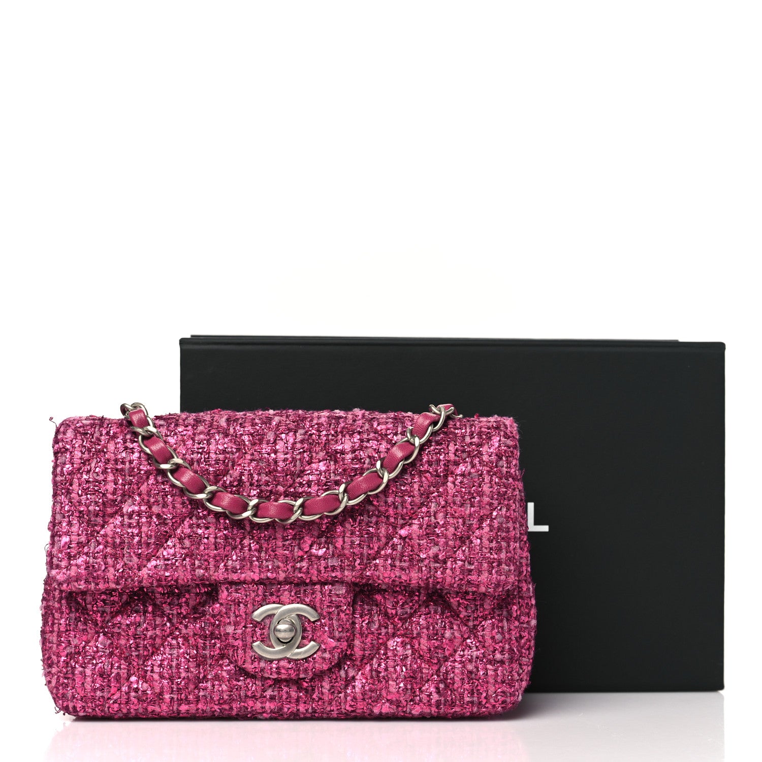 Chanel Metallic Tweed Quilted Mini Rectangular Flap Pink 12 of 12