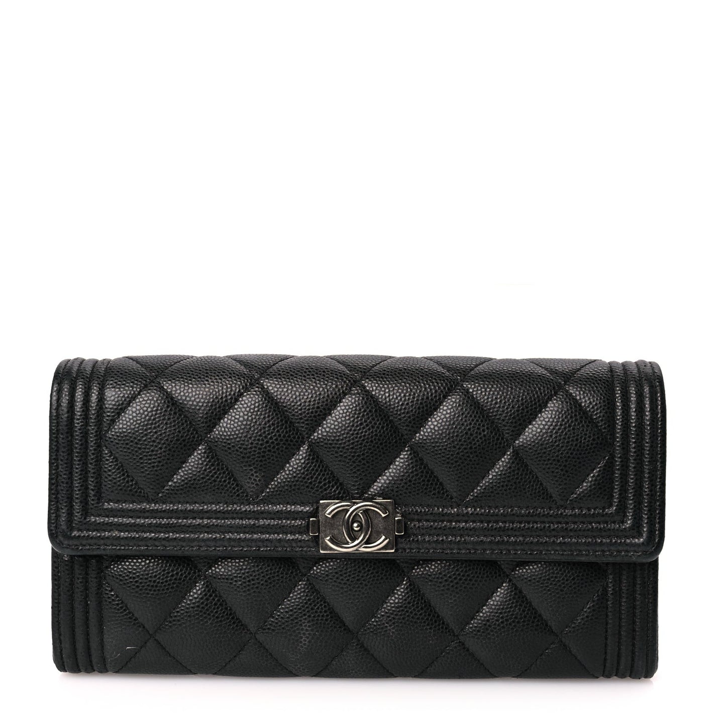 Caviar Quilted Long Boy Flap Wallet Black