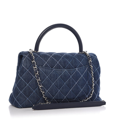 Chanel Denim Quilted Small Coco Handle Flap Blue 3 of 10