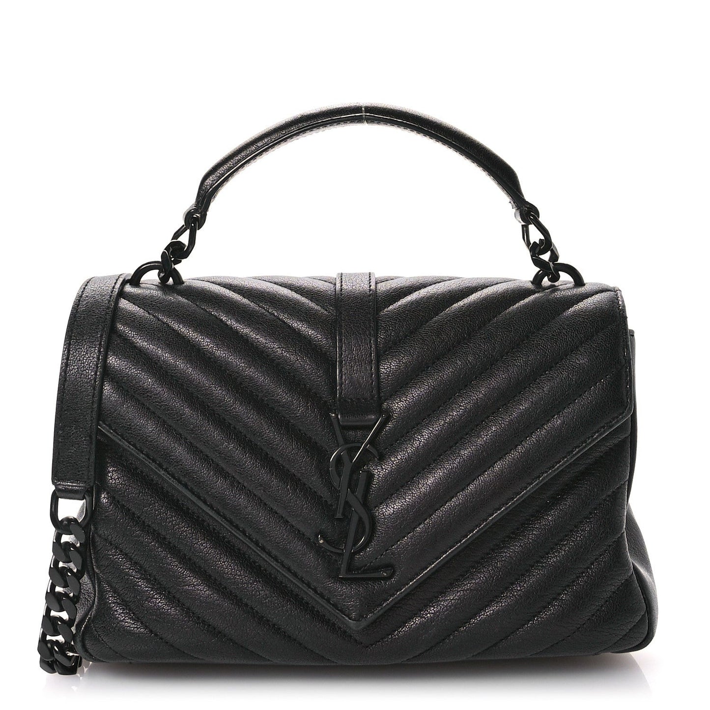 Sheepskin Matelasse Chevron Monogram Monochrome Medium College Bag Black