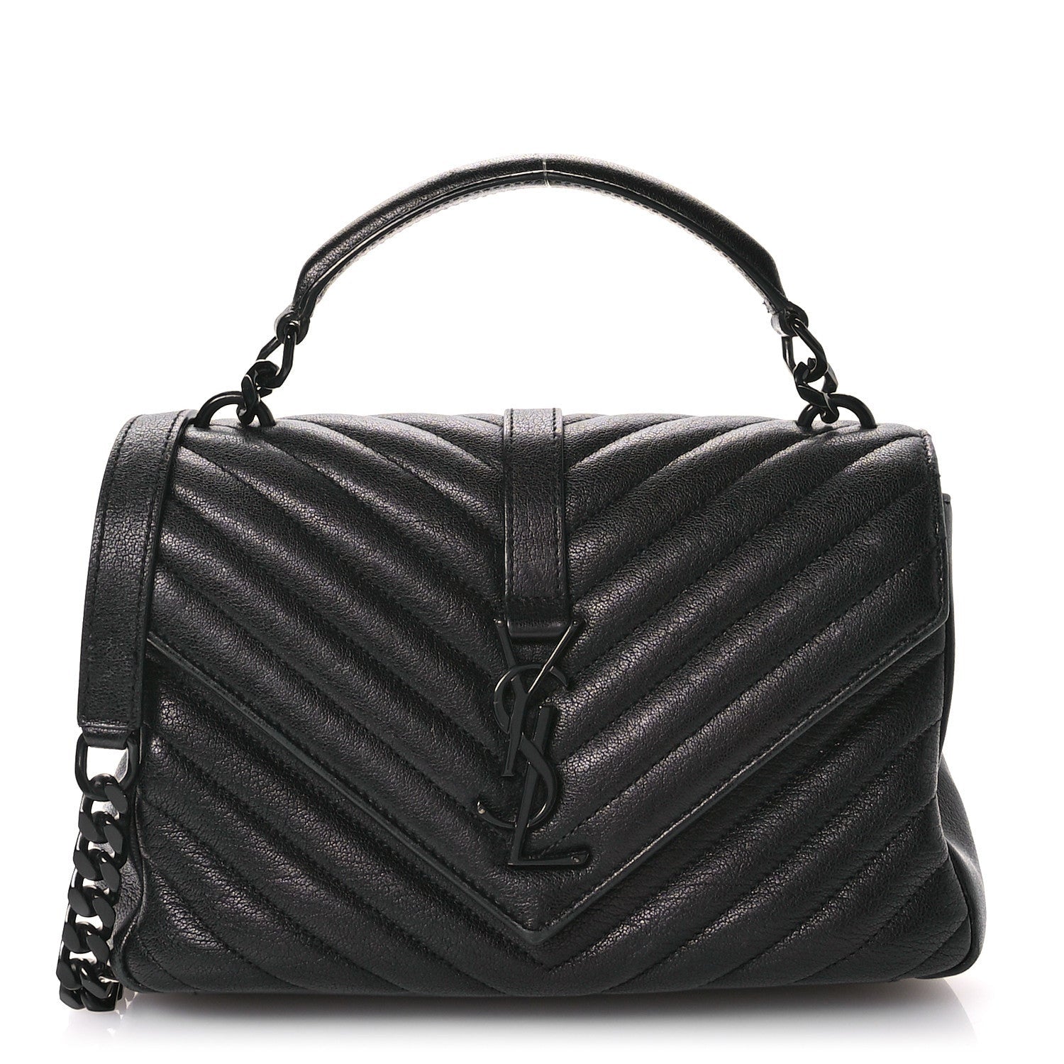 Saint Laurent Sheepskin Matelasse Chevron Monogram Monochrome Medium College Bag Black 1 of 7
