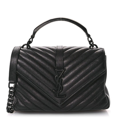 Saint Laurent Sheepskin Matelasse Chevron Monogram Monochrome Medium College Bag Black 1 of 7