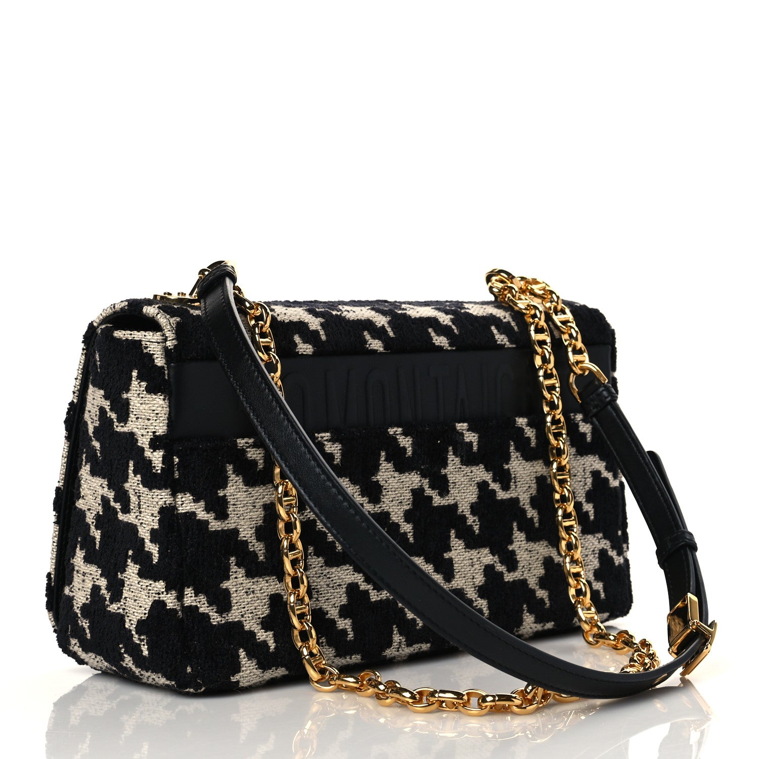 Christian Dior Technical Canvas Macro Houndstooth Medium Caro Bag Black White 3 of 10