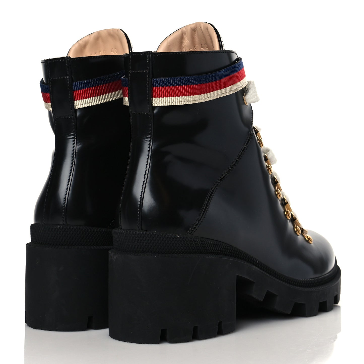 Calfskin Sylvie Web Lace Up Combat Boots 40 Black