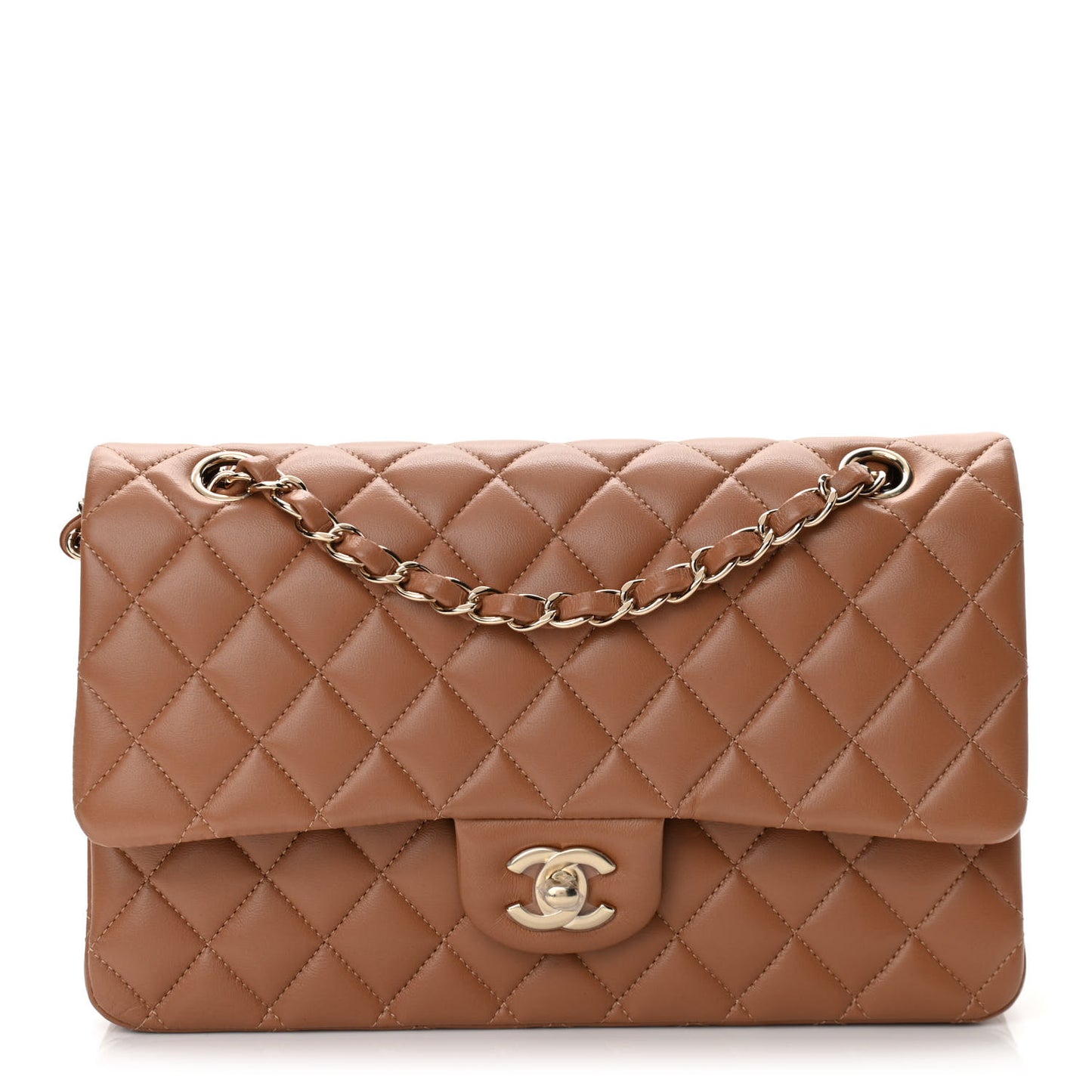 Lambskin Quilted Medium Double Flap Brown