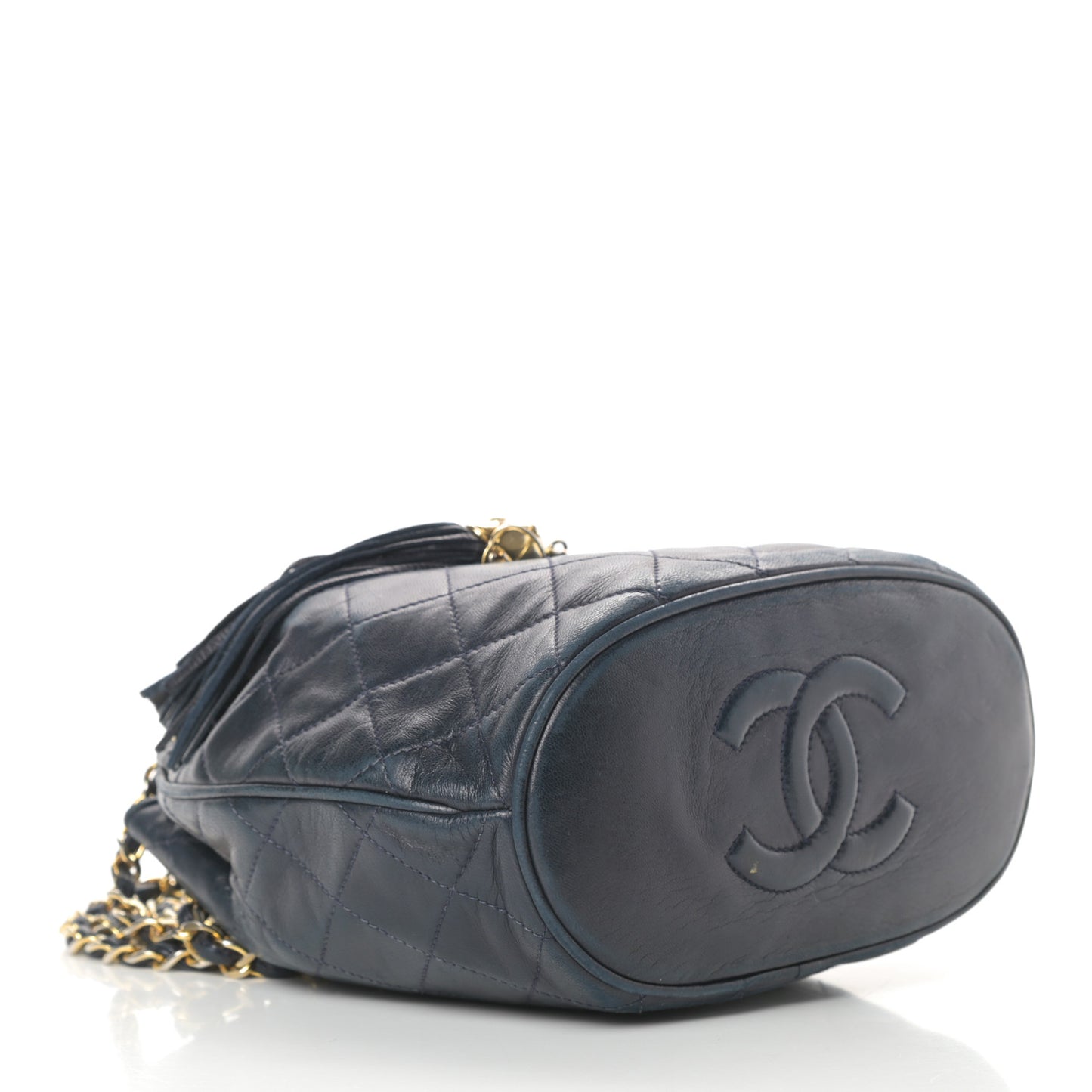 Lambskin CC Tassel Shoulder Bag Navy