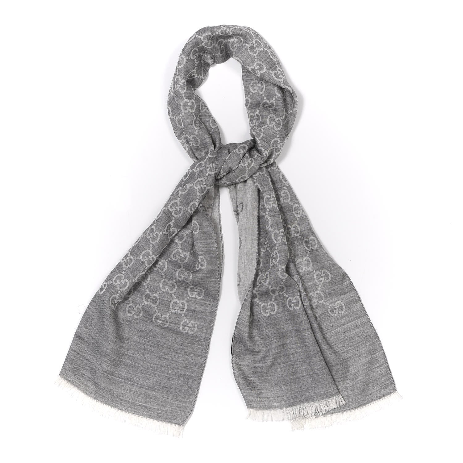 Gucci Wool Silk GG Monogram GGNat Scarf Lead 2 of 3