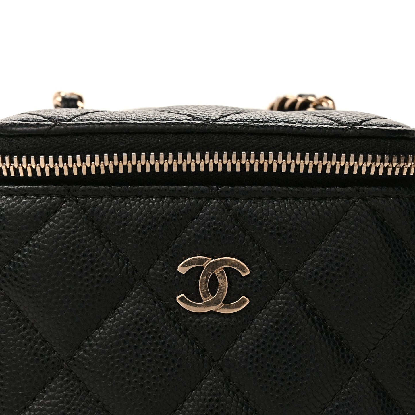 Caviar Quilted Mini Vanity Case With Chain  Black