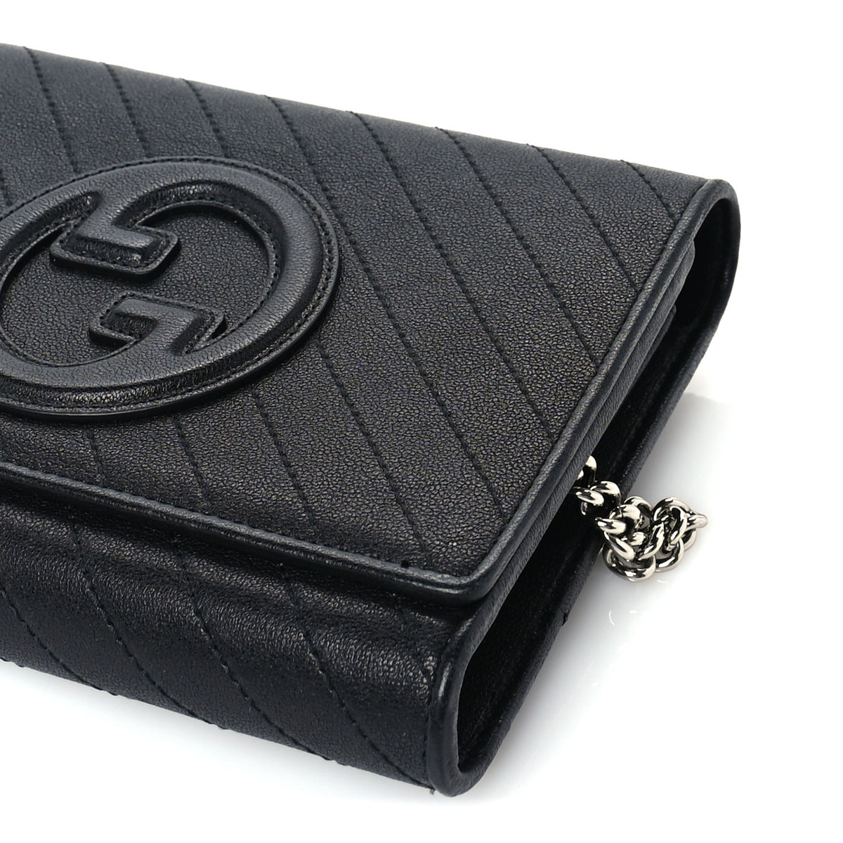 Gucci Sakai Be Green Calfskin Diagonal Stitched Blondie Wallet on Chain Black 8 of 9