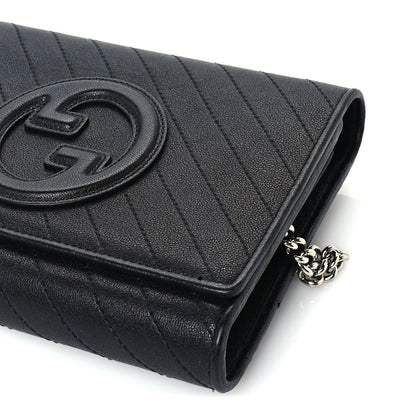 Gucci Sakai Be Green Calfskin Diagonal Stitched Blondie Wallet on Chain Black 8 of 9