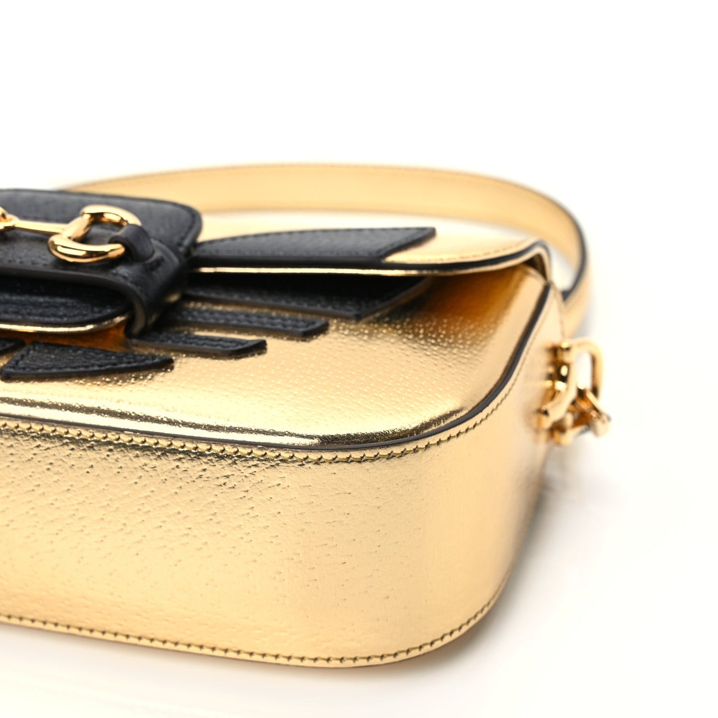 X ADIDAS Textured Dollar Calfskin Web Trefoil Horsebit 1955 Shoulder Bag King Gold Black