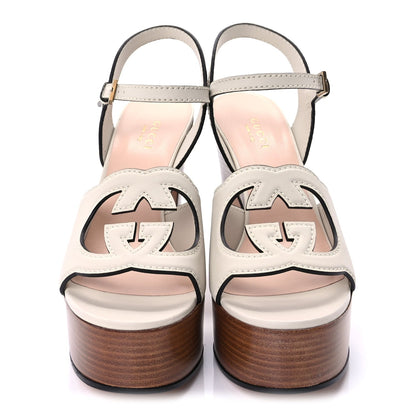 Gucci Cosmos Softy Calfskin Wooden Interlocking G Cut-Out 30/120mm Platform Sandals 37  Mystic White 2 of 9