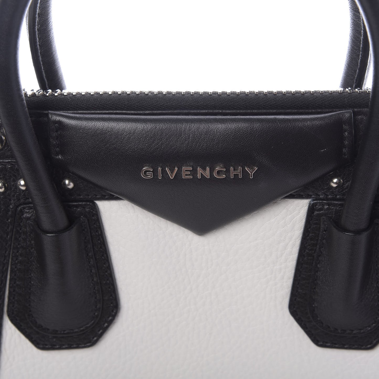 Calfskin Small Studded Bi-Color Antigona Black White