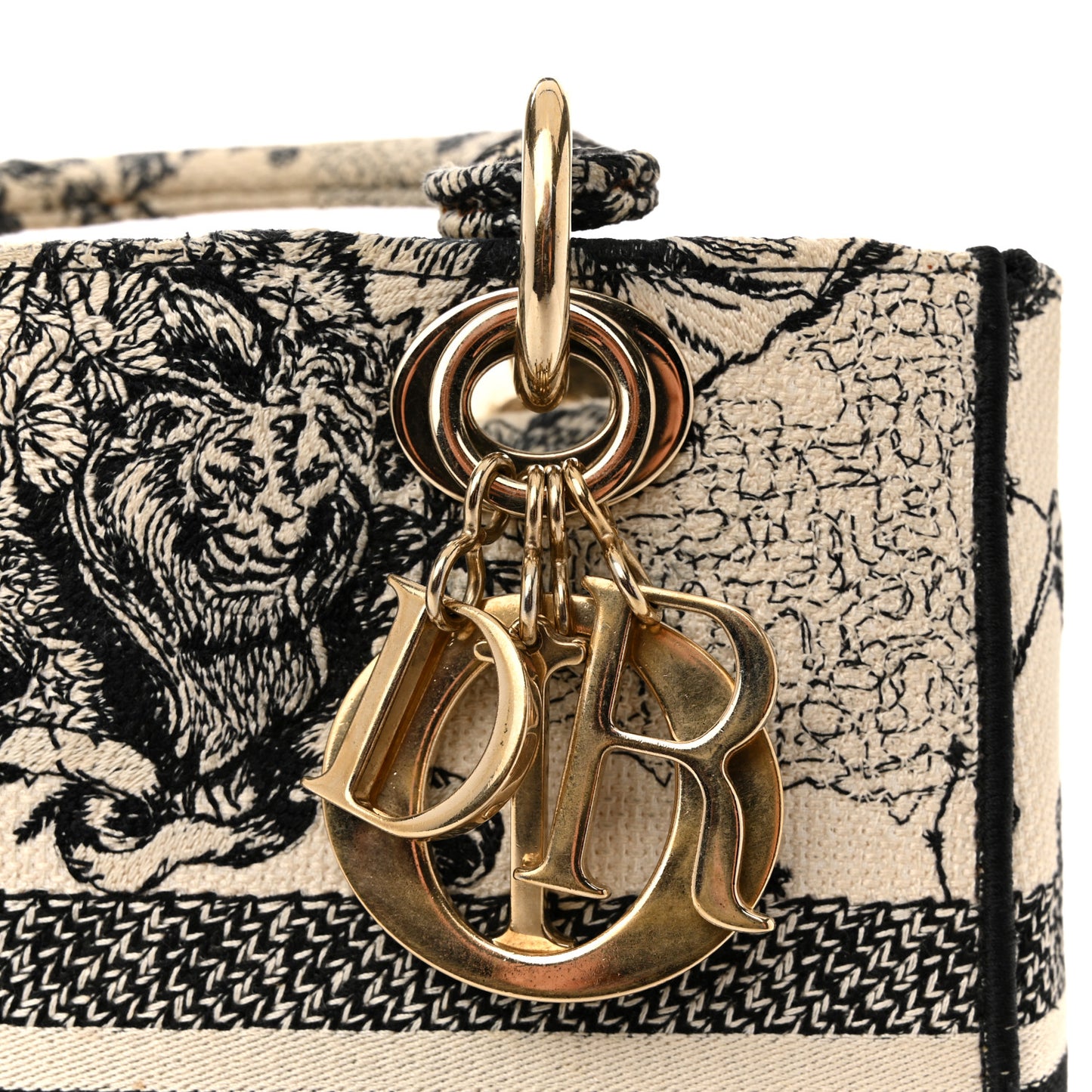 Canvas Embroidered Zodiac Toile De Jouy Medium Lady D-Lite Latte