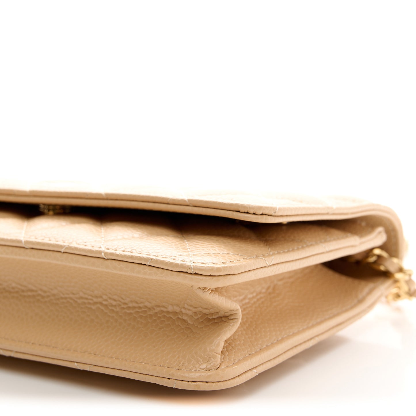 Caviar Quilted Wallet on Chain WOC Beige