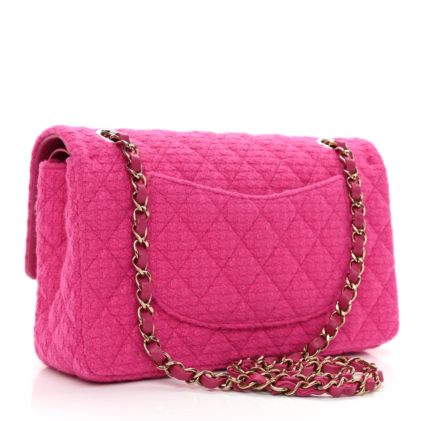 Tweed Quilted Medium Double Flap Fuchsia
