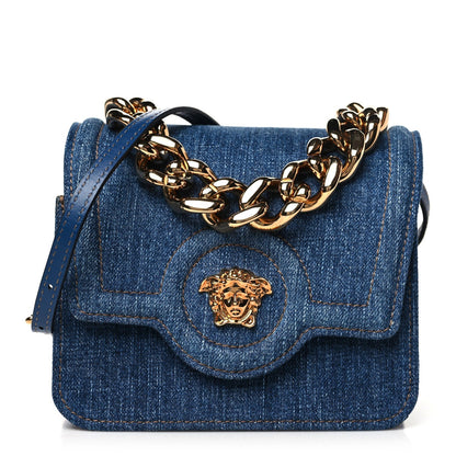 Versace Denim La Medusa Chain Shoulder Bag Navy Blue 1 of 7