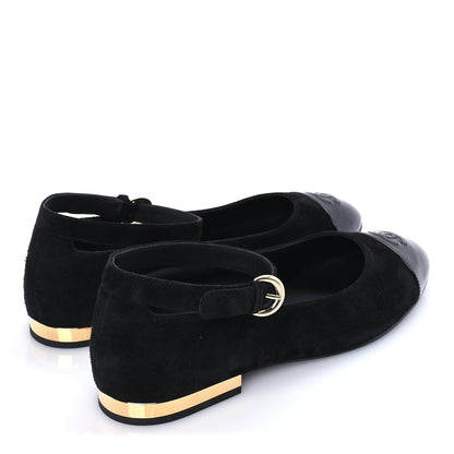 Chanel Suede Patent Cap Toe CC Mary Jane Flats 40.5  Black 4 of 7