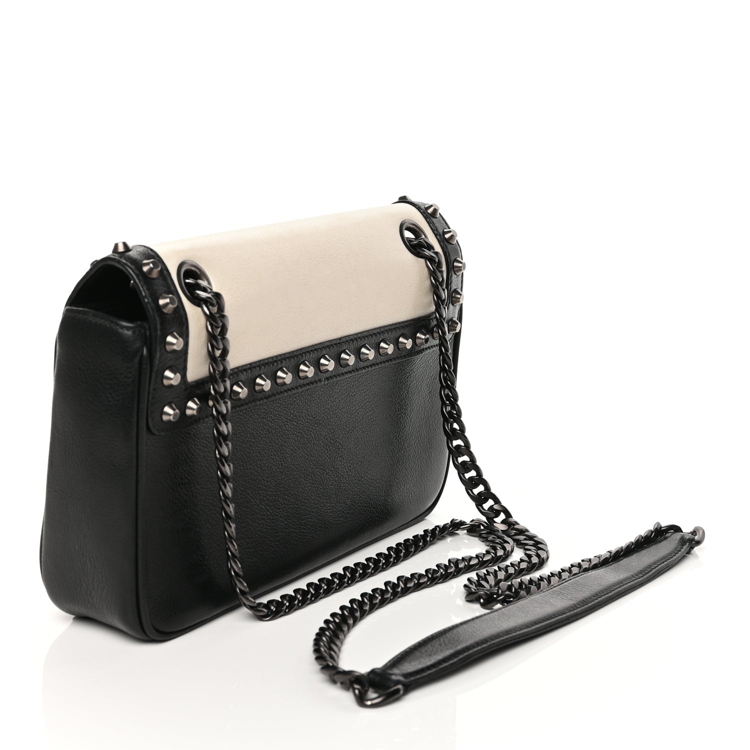 Prada Glace Calfskin Studded Crossbody Black White 2 of 9