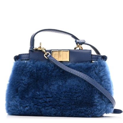 Fendi Shearling Shiny Nappa Micro Peekaboo Iconic Satchel Blue 1 of 11