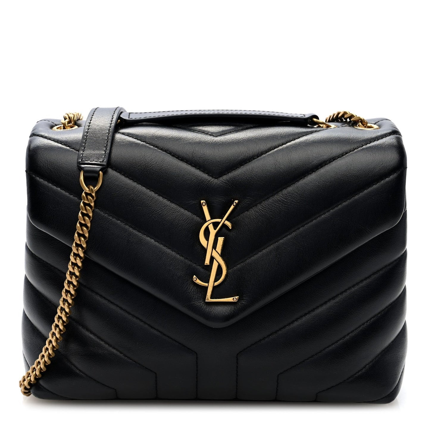Calfskin Y Quilted Monogram Small Loulou Chain Satchel Black