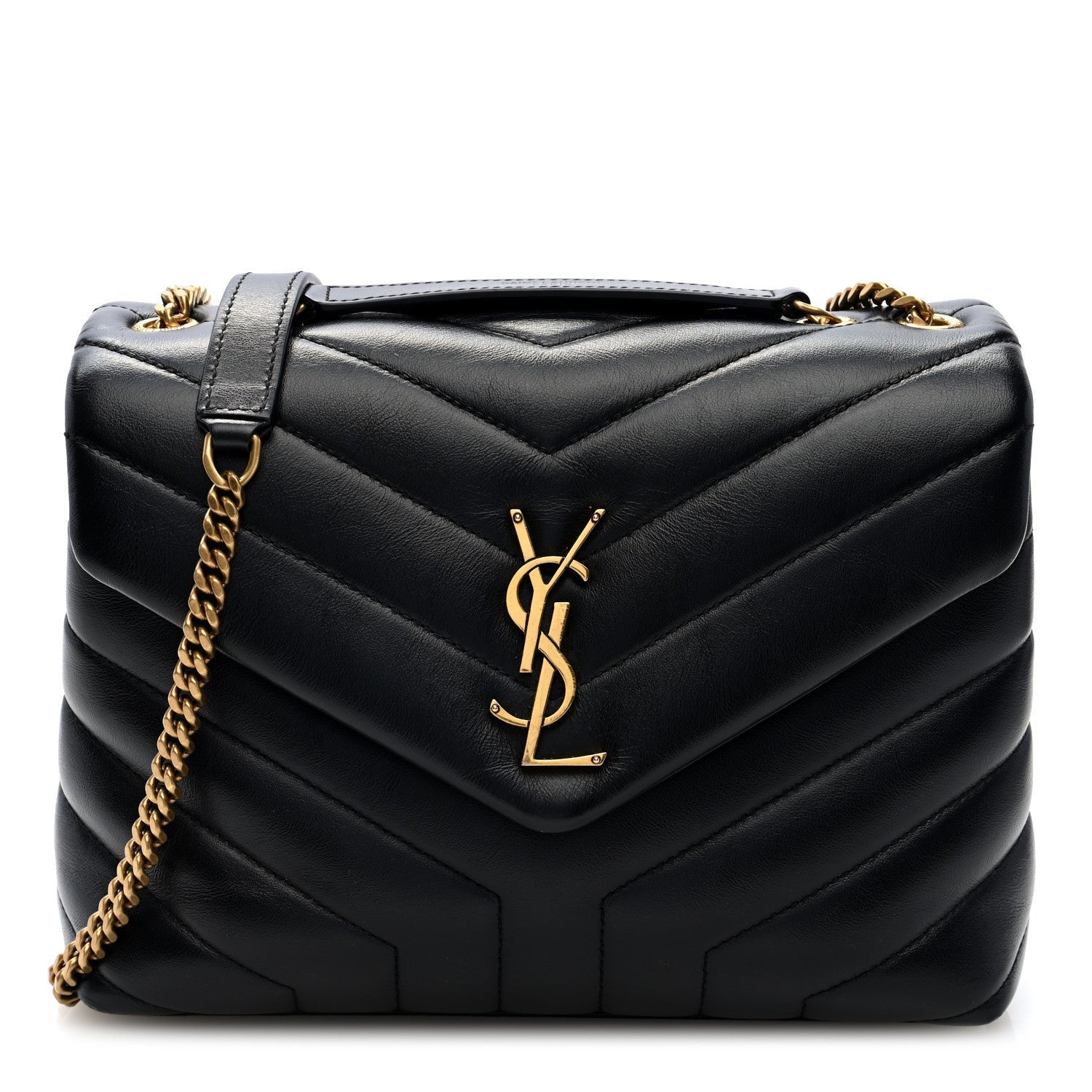Saint Laurent Calfskin Y Quilted Monogram Small Loulou Chain Satchel Black 1 of 7