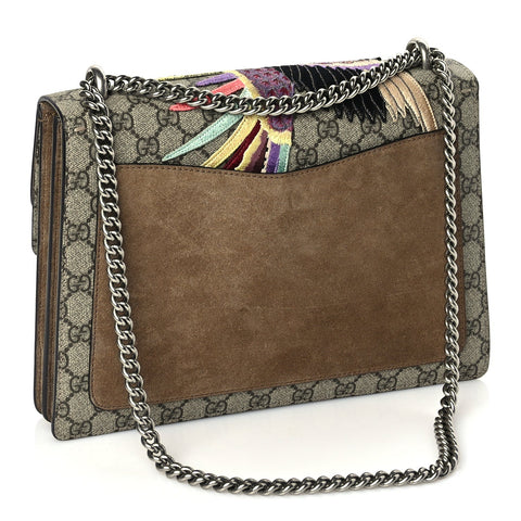 GG Supreme Monogram Bird And Flowers Embroidered Medium Dionysus Shoulder Bag Taupe