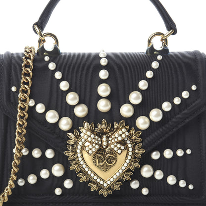 Dolce & Gabbana Moire Pearl Embellished Small Devotion Top Handle Bag Black 8 of 10