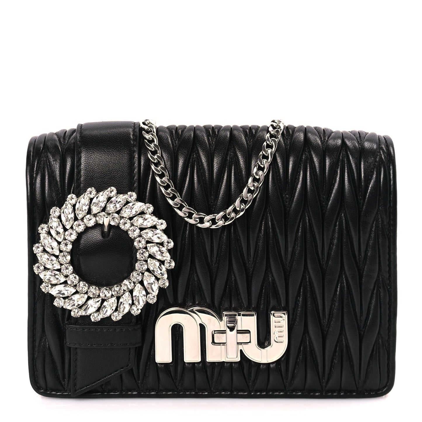 Matelasse Crystal Embellished Shoulder Bag Black