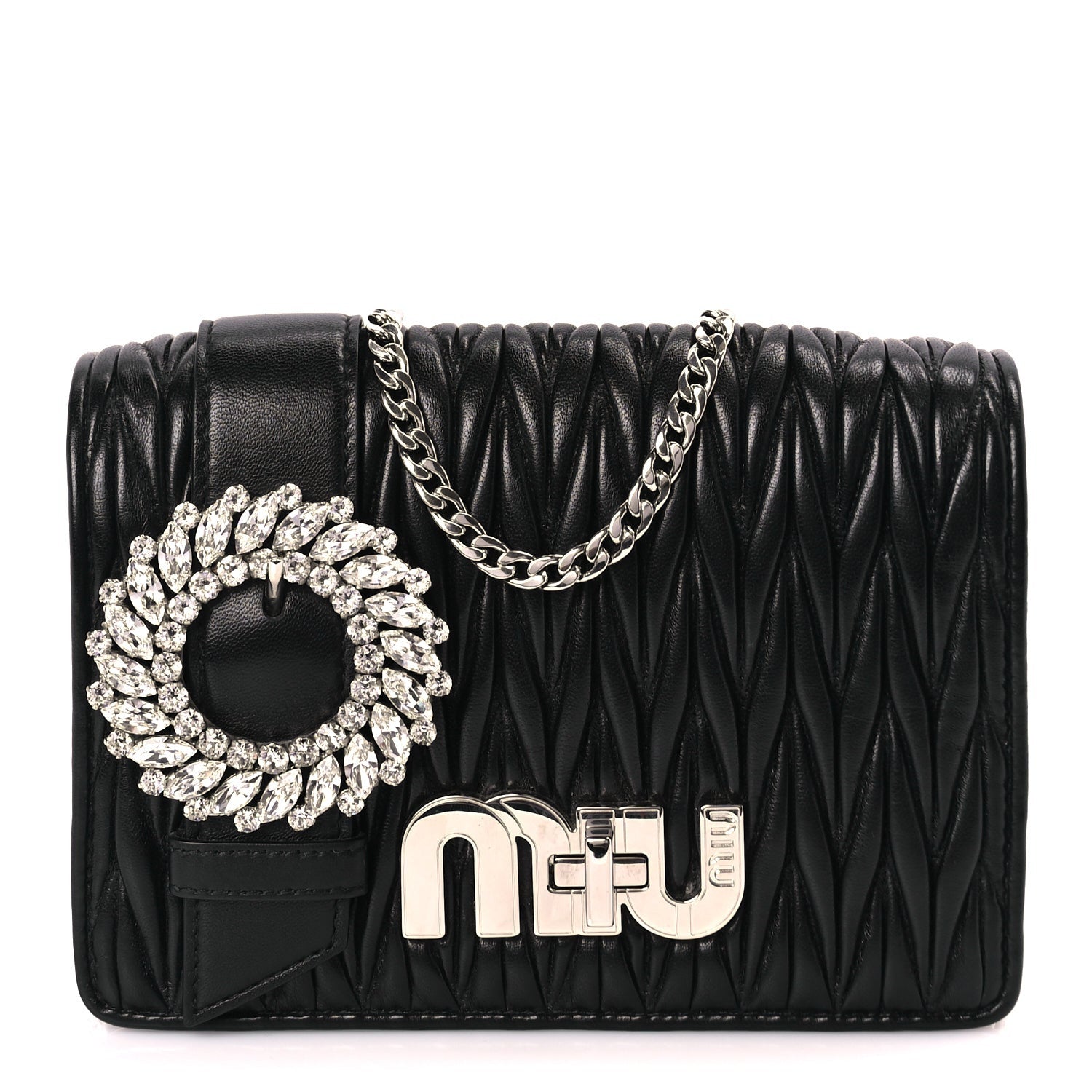 Miu Miu Matelasse Crystal Embellished Shoulder Bag Black 1 of 8