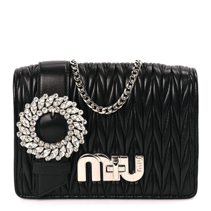 Miu Miu Matelasse Crystal Embellished Shoulder Bag Black 1 of 8