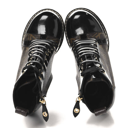 Louis Vuitton Patent Calfskin Monogram Star Trail Ankle Boots 37 Black 2 of 7