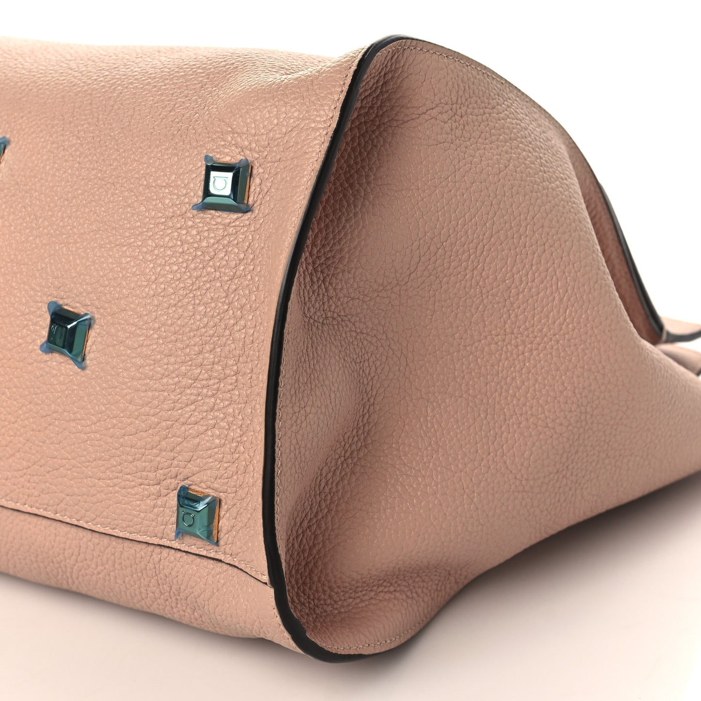 Hammered Calfskin Medium Studio Top Handle Bag Beige