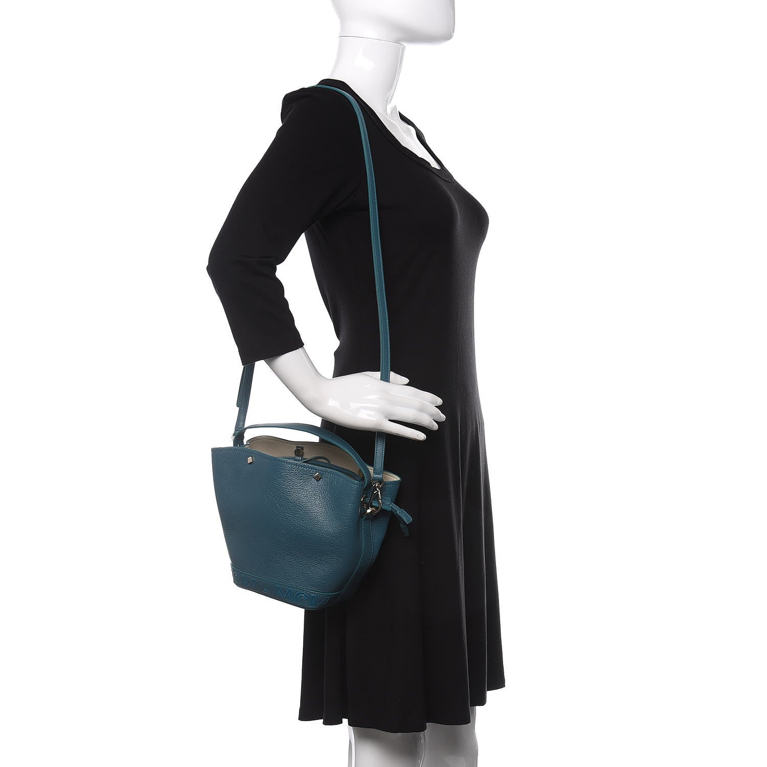 MCM Goatskin Milano Drawstring Mini Bag Deep Lagoon 3 of 11