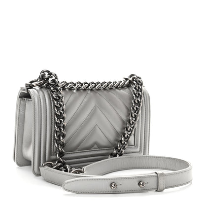 Chanel Metallic Caviar Chevron Quilted Small Boy Flap Silver 2 of 10