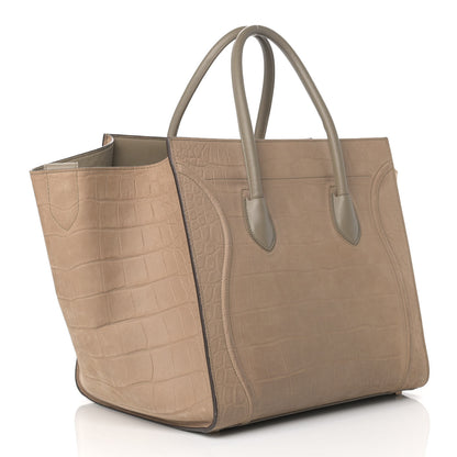 Celine Crocodile Embossed Nubuck Medium Phantom Luggage Beige 3 of 25