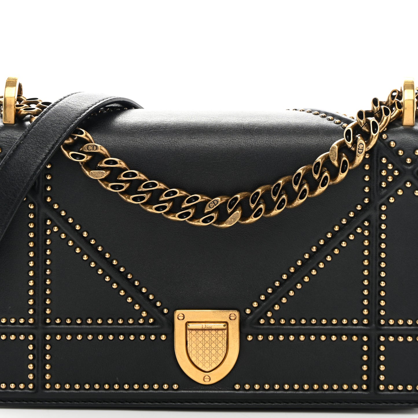 Lambskin Studded Small Diorama Flap Bag Black