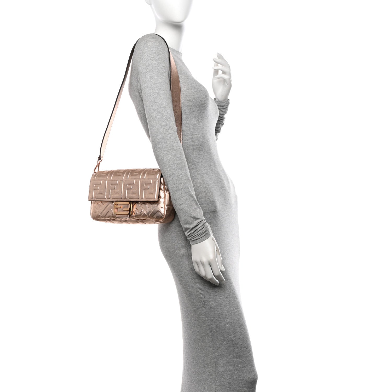 Fendi Vitello Laminato FF 1974 Embossed Baguette Rame 2 of 9