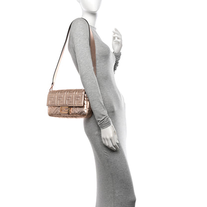 Fendi Vitello Laminato FF 1974 Embossed Baguette Rame 2 of 9