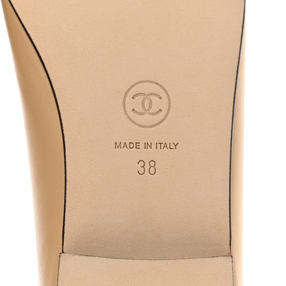 Chanel Lambskin Cap Toe CC Ballerina Flats 38 Beige Black 6 of 9